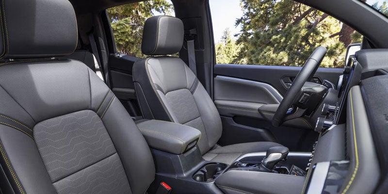 Interior view of the 2026 Chevrolet Colorado showcasing leather seats and a modern dashboard.