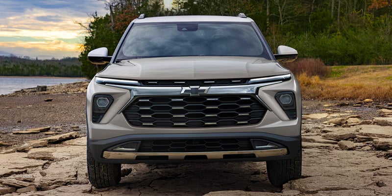 Front view of Chevrolet Trailblazer SUV on rugged dirt road.